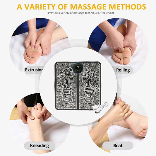 EMS Electric Foot Massager Mat – USB Rechargeable Smart TENS Acupressure Pad with Multiple Massage Modes & Intensity Levels