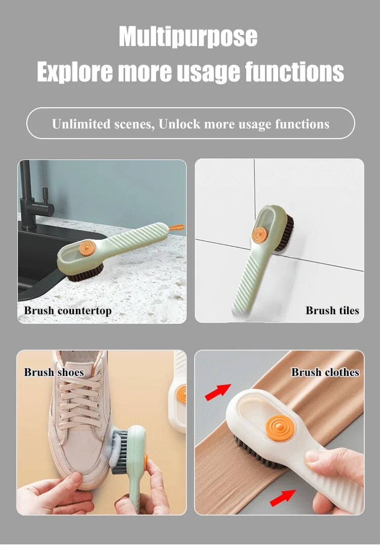 Multi-Purpose Shoe Cleaning Brush with Automatic Liquid Dispenser – Soft Bristle Long Handle Household Cleaning Brush (Random Color)