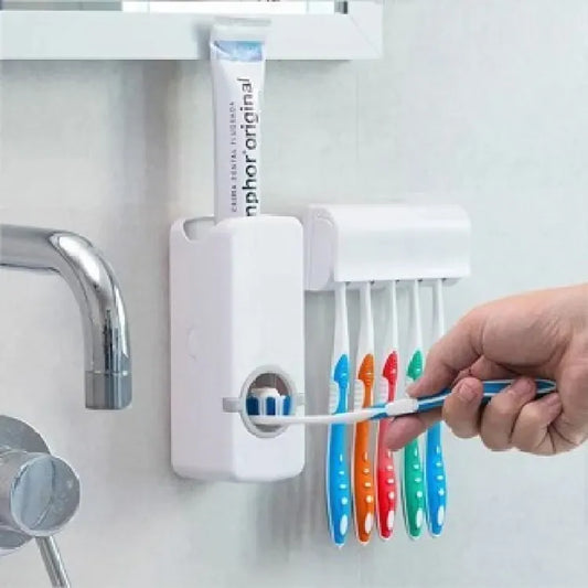 Wall Mounted Toothpaste Dispenser with 5 Brush Holder