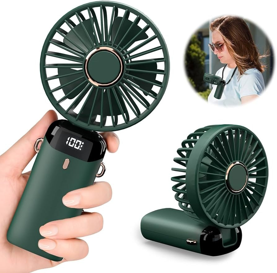 Digital Display Portable Mini Fan – 5-in-1 USB-C Rechargeable Handheld Desk & Neck Fan with Phone Stand (Random Color)