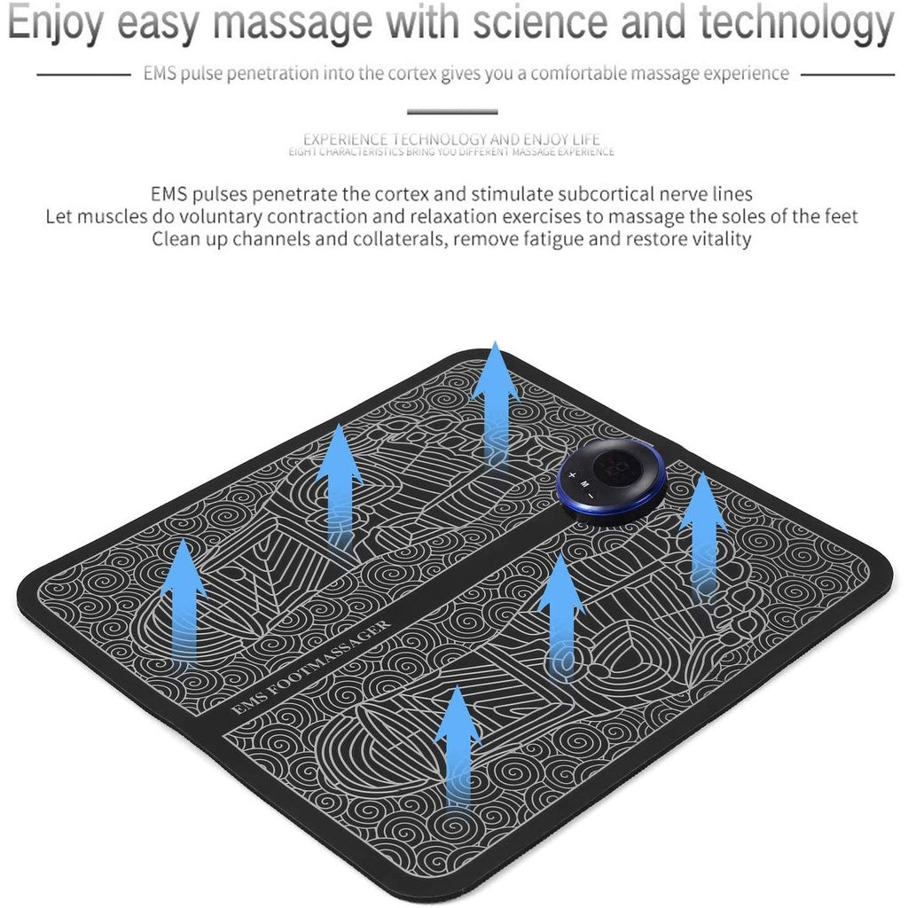 EMS Electric Foot Massager Mat – USB Rechargeable Smart TENS Acupressure Pad with Multiple Massage Modes & Intensity Levels