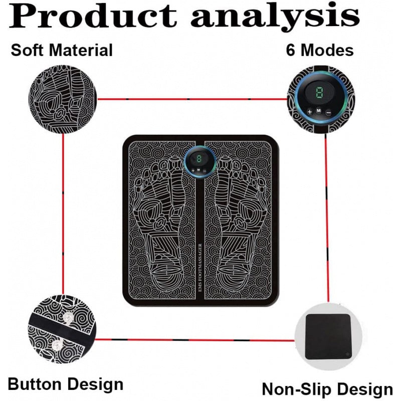 EMS Electric Foot Massager Mat – USB Rechargeable Smart TENS Acupressure Pad with Multiple Massage Modes & Intensity Levels