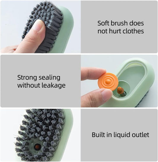 Multi-Purpose Shoe Cleaning Brush with Automatic Liquid Dispenser – Soft Bristle Long Handle Household Cleaning Brush (Random Color)