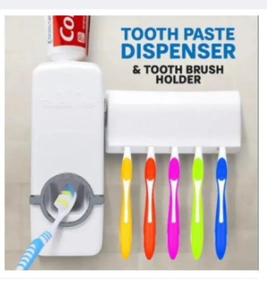 Wall Mounted Toothpaste Dispenser with 5 Brush Holder