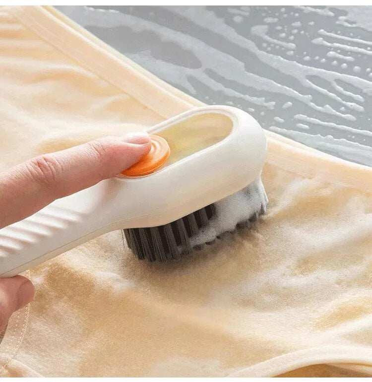 Multi-Purpose Shoe Cleaning Brush with Automatic Liquid Dispenser – Soft Bristle Long Handle Household Cleaning Brush (Random Color)