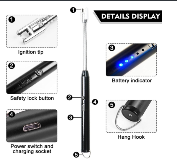 USB Rechargeable Arc Lighter – Flameless Windproof Plasma Lighter with LED Battery Display & 360° Rotating Neck (Random Color)