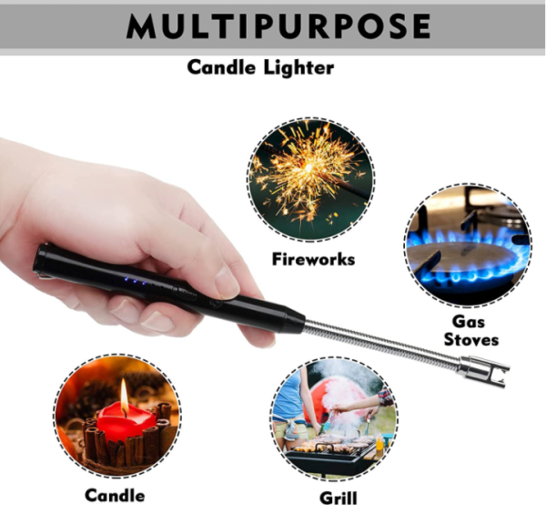 USB Rechargeable Arc Lighter – Flameless Windproof Plasma Lighter with LED Battery Display & 360° Rotating Neck (Random Color)