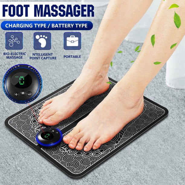 EMS Electric Foot Massager Mat – USB Rechargeable Smart TENS Acupressure Pad with Multiple Massage Modes & Intensity Levels
