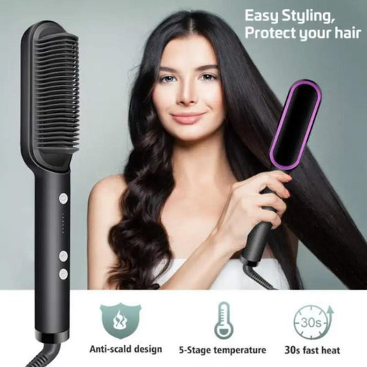 HQT-909B 2-in-1 Hair Straightener & Curler Brush