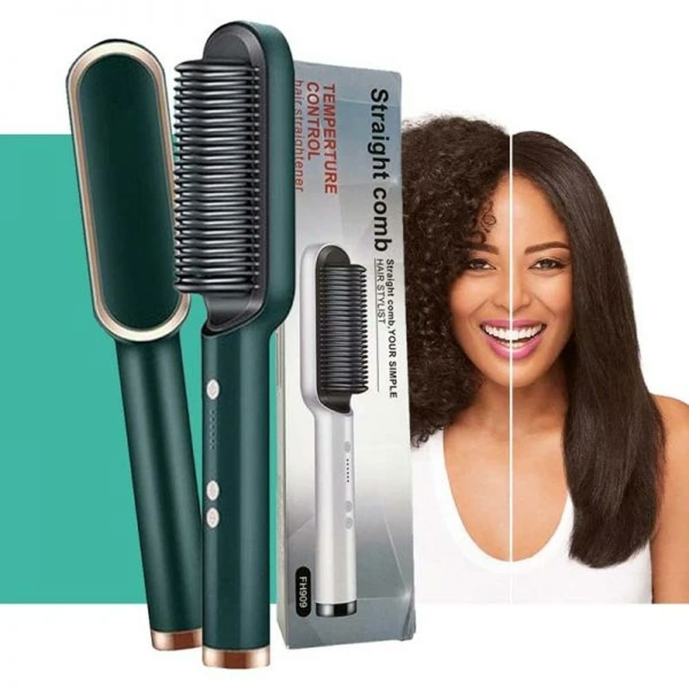 HQT-909B 2-in-1 Hair Straightener & Curler Brush
