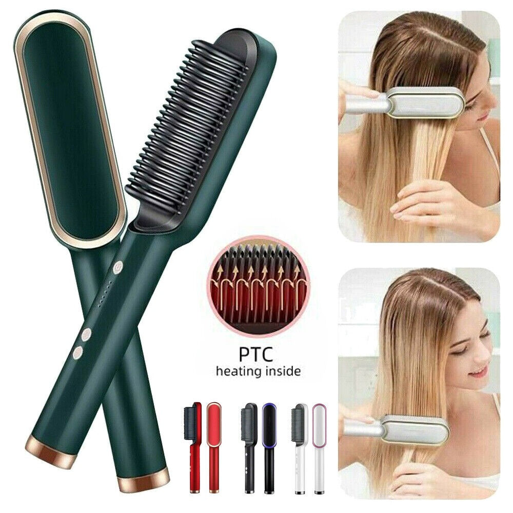 HQT-909B 2-in-1 Hair Straightener & Curler Brush