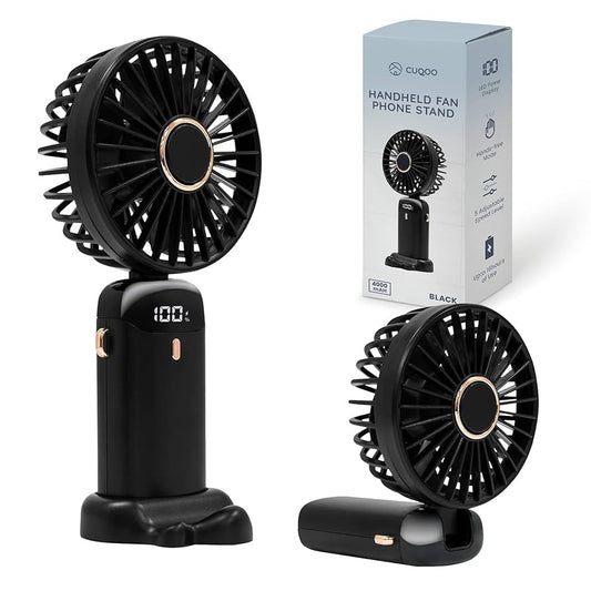 Digital Display Portable Mini Fan – 5-in-1 USB-C Rechargeable Handheld Desk & Neck Fan with Phone Stand (Random Color)
