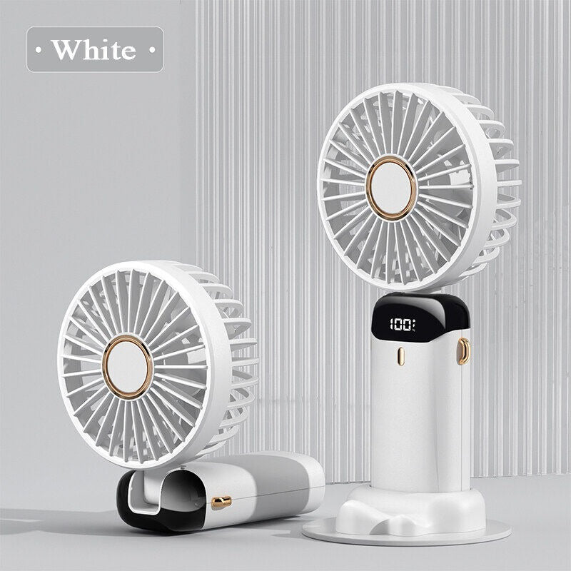 Digital Display Portable Mini Fan – 5-in-1 USB-C Rechargeable Handheld Desk & Neck Fan with Phone Stand (Random Color)