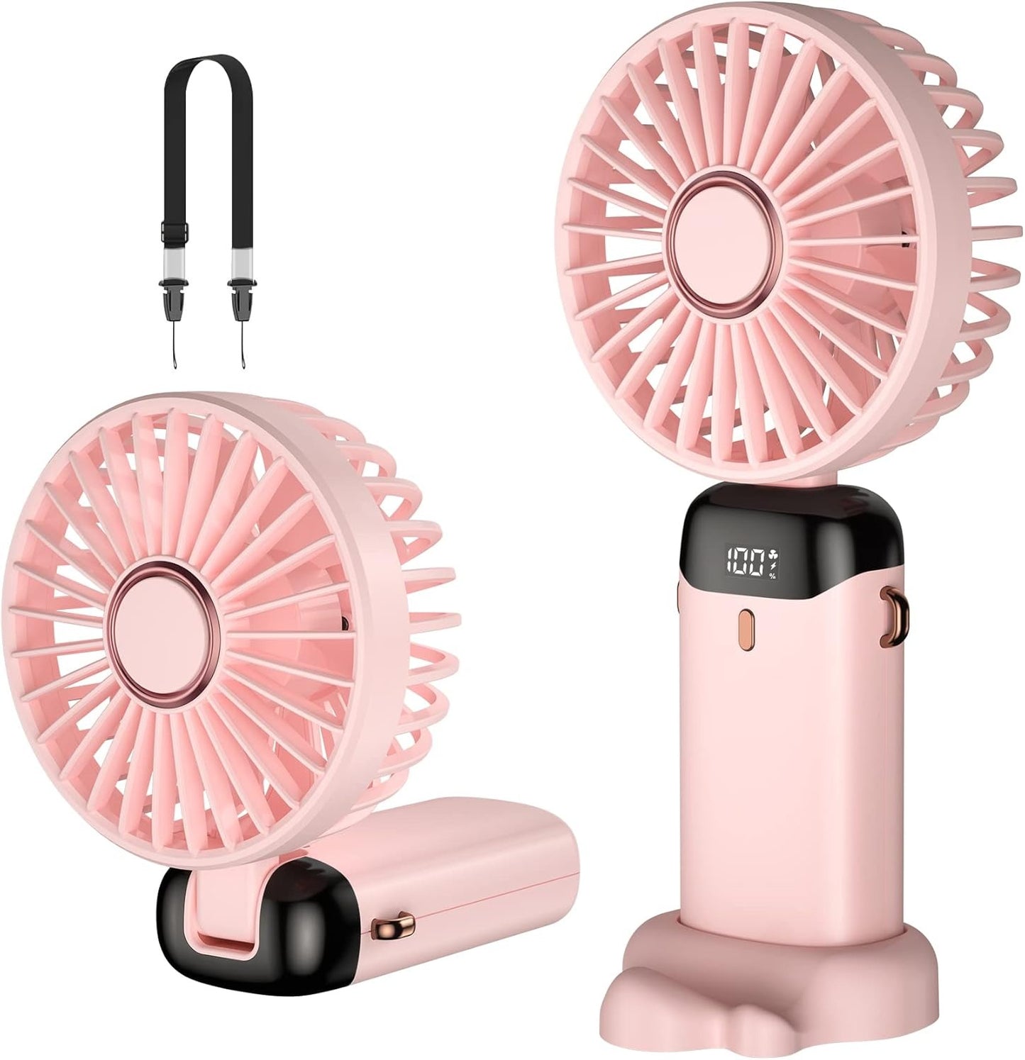 Digital Display Portable Mini Fan – 5-in-1 USB-C Rechargeable Handheld Desk & Neck Fan with Phone Stand (Random Color)