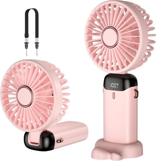 Digital Display Portable Mini Fan – 5-in-1 USB-C Rechargeable Handheld Desk & Neck Fan with Phone Stand (Random Color)